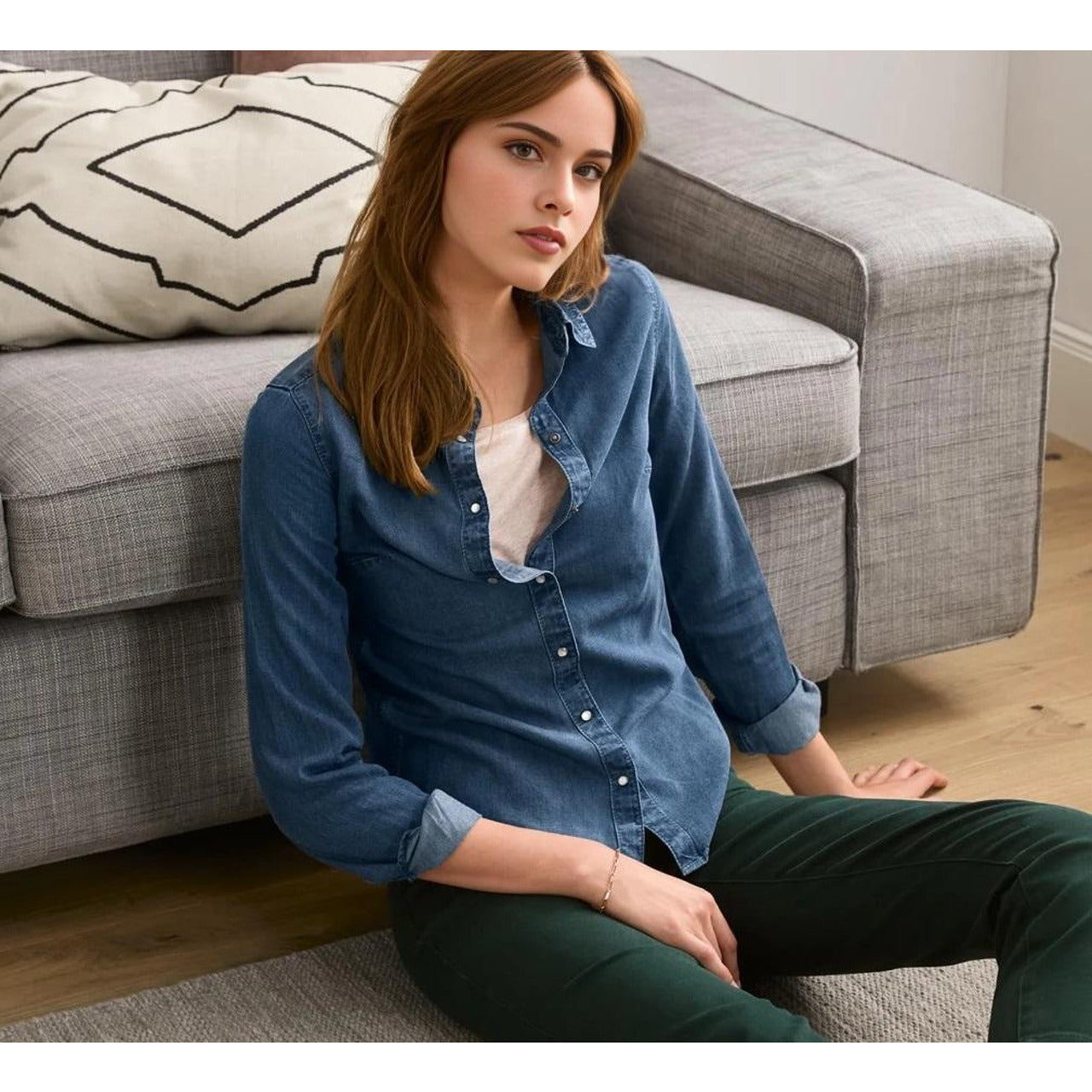 Дънкова риза с дълъг ръкав, синя, 36