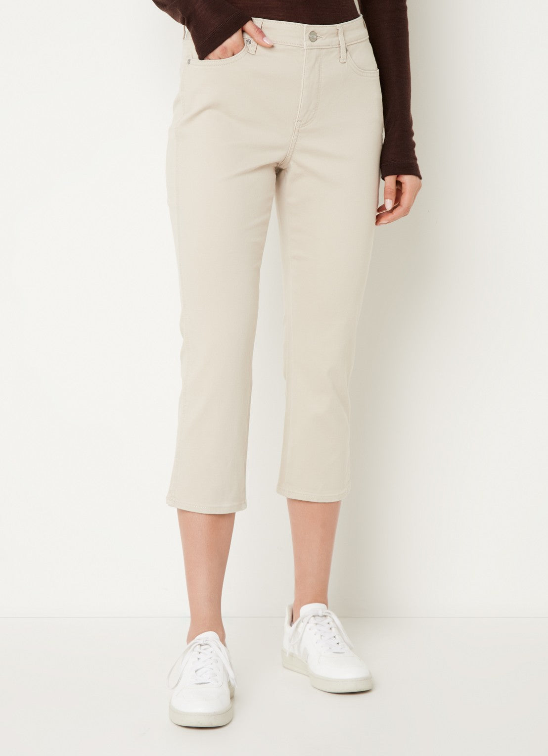Straight 7/8 length cotton jeans, white 