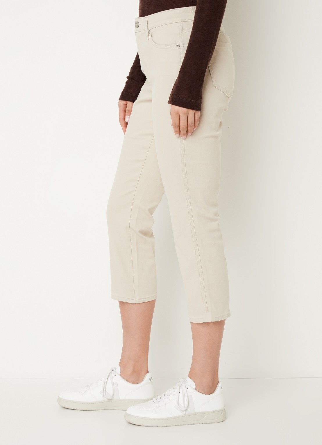 Straight 7/8 length cotton jeans, white 