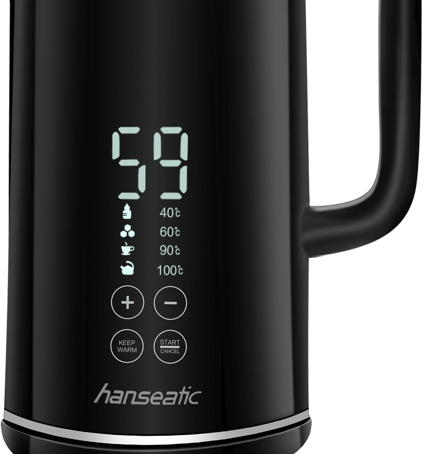 Електрическа кана Hanseatic 1.7L, 2200W, дигитален дисплей и контрол на температурата, черна