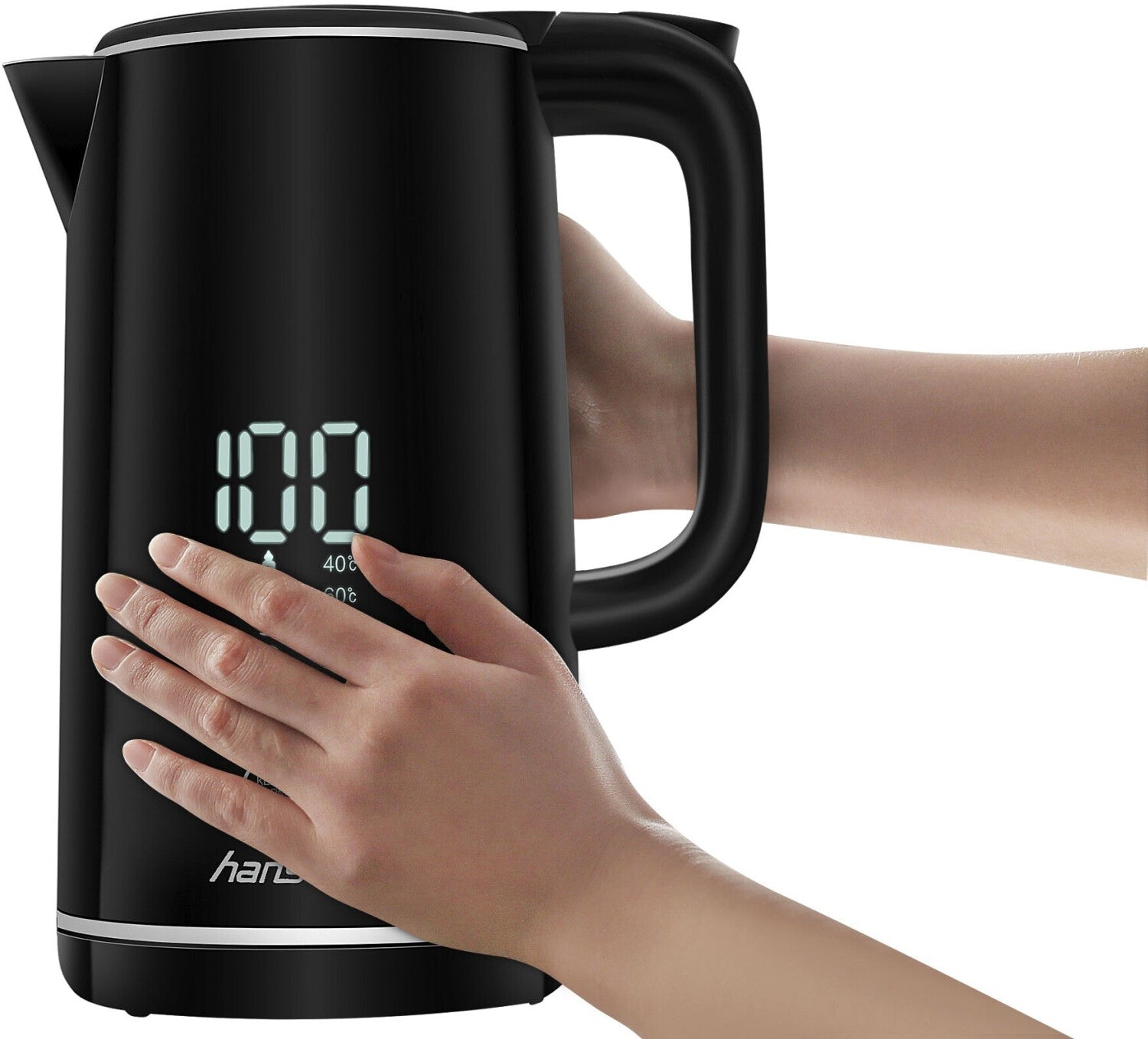 Електрическа кана Hanseatic 1.7L, 2200W, дигитален дисплей и контрол на температурата, черна