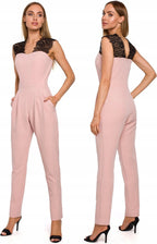 Made of Emotion Women's elegant jumpsuit with lace, pink