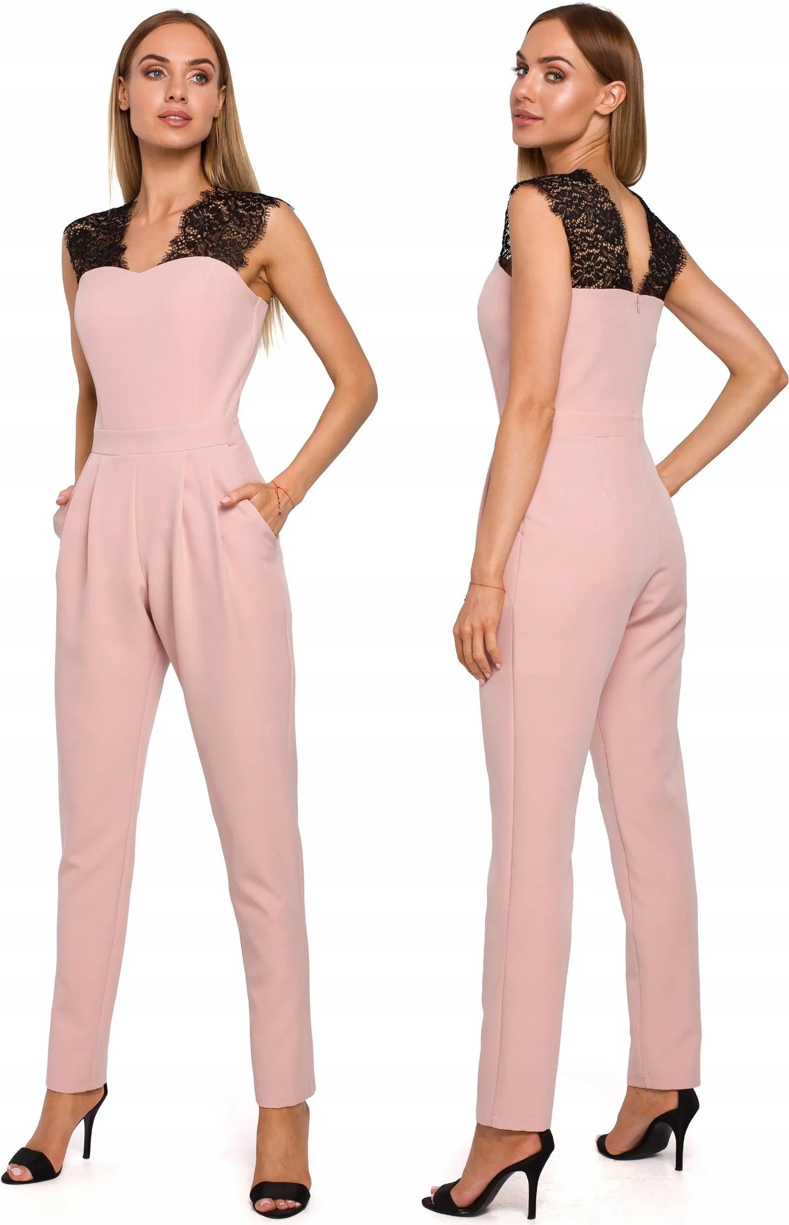Made of Emotion Women's elegant jumpsuit with lace, pink