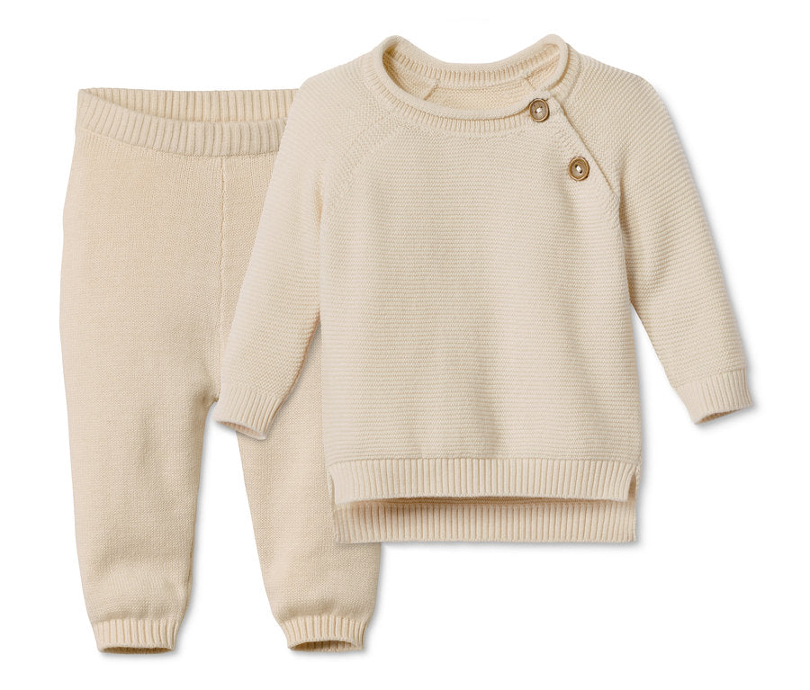Детски плетен памучен комплект от органичен памук, блуза и панталон