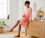 Casual flared dress with ruffles, white-orange