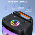 Караоке колона с 2 безжични микрофона, Bluetooth, 200W Peak, TWS и LED светлини