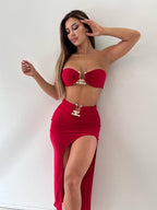 ZAFUL Дамски комплект от бюстие и пола в червено