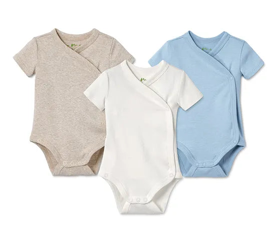 Комплект бебешки бодита 3 броя, светло синьо, бежово и бяло, 74/80