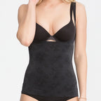Дамски оформящо безшевен потник SPANX с отворен бюст, черен с флорален принт