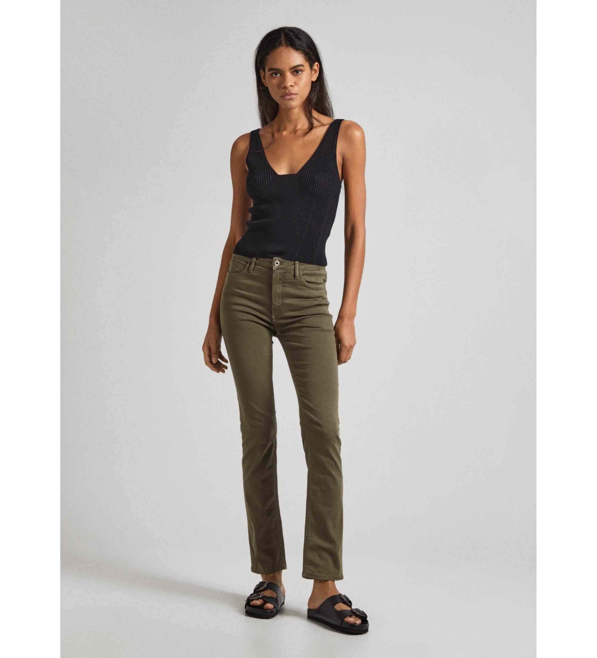 Дамски памучни дънки PEPE JEANS, маслинено зелени