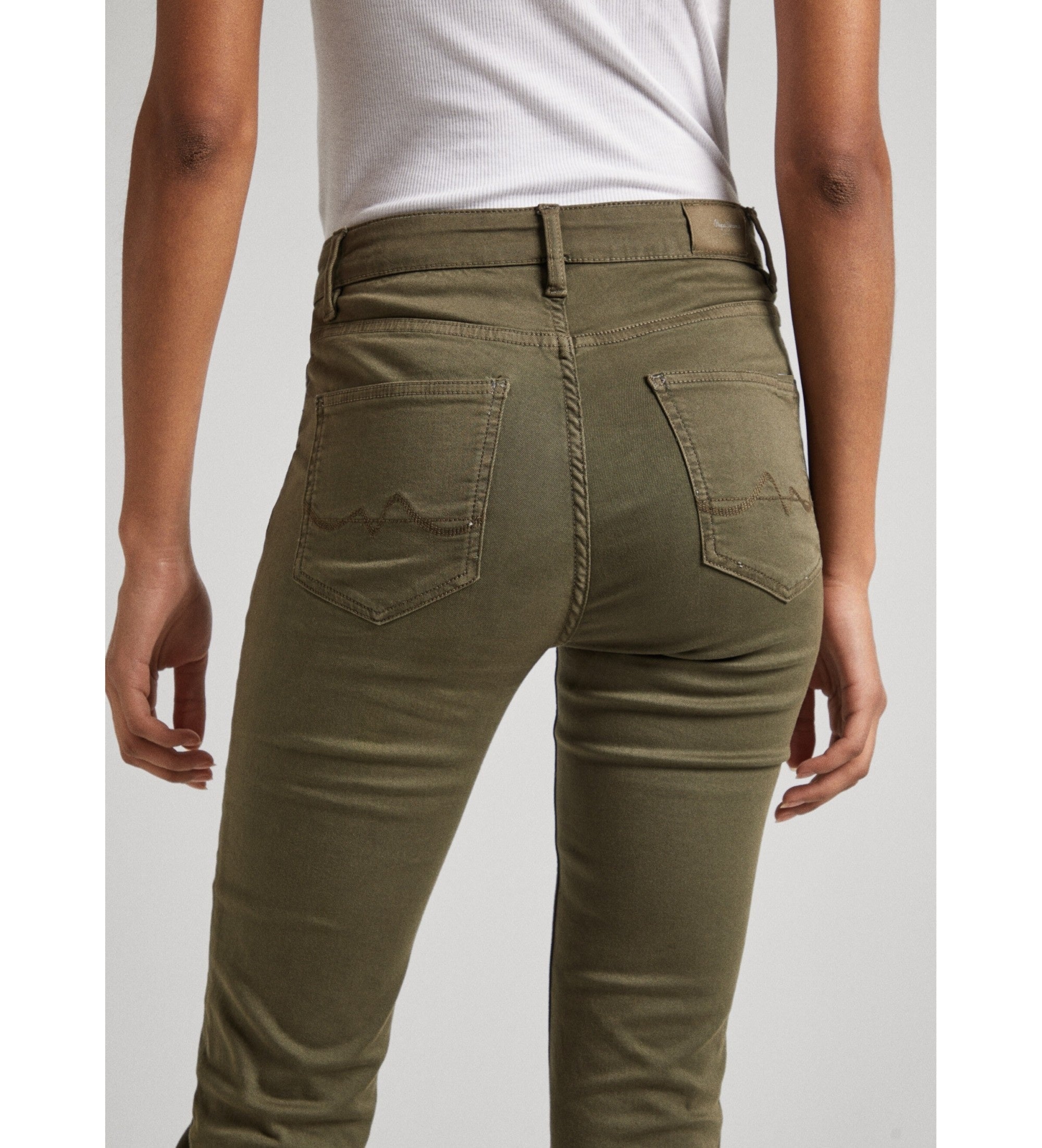 Дамски памучни дънки PEPE JEANS, маслинено зелени