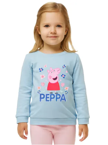 Детска памучна блуза Peppa Pig, светло синя с щампа