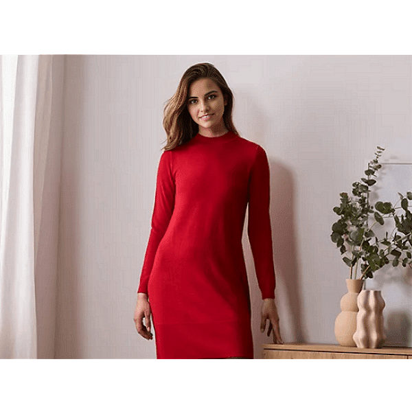 Плетена къса рокля с дълъг ръкав, червена, 36