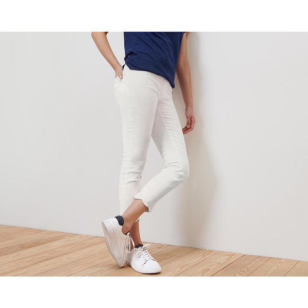 Прави тесни памучни дънки дължина 7/8, бели с бродерия на крачола, 36