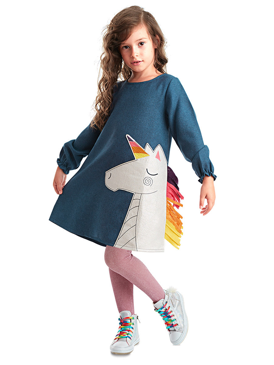Детска рокля с апликация Еднорог, Denokids