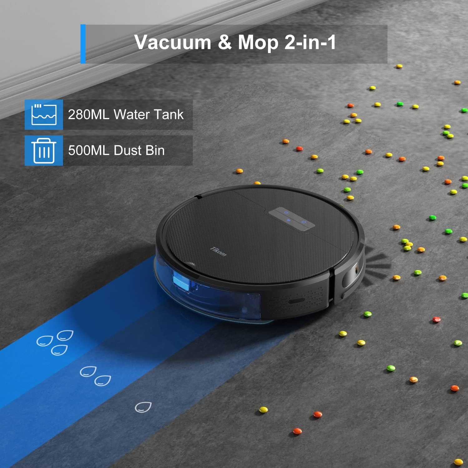 Прахосмукачка робот Tikom G8000 Pro с функция за миене, 4500Pa, 150 минути работа, Wi-Fi, Alexa и Google Home