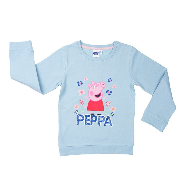 Детска памучна блуза Peppa Pig, светло синя с щампа