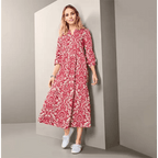 Макси дамска рокля с волани шарена, червена, 48