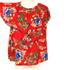 Desigual Women's summer blouse with asymmetric collar. red with flower print