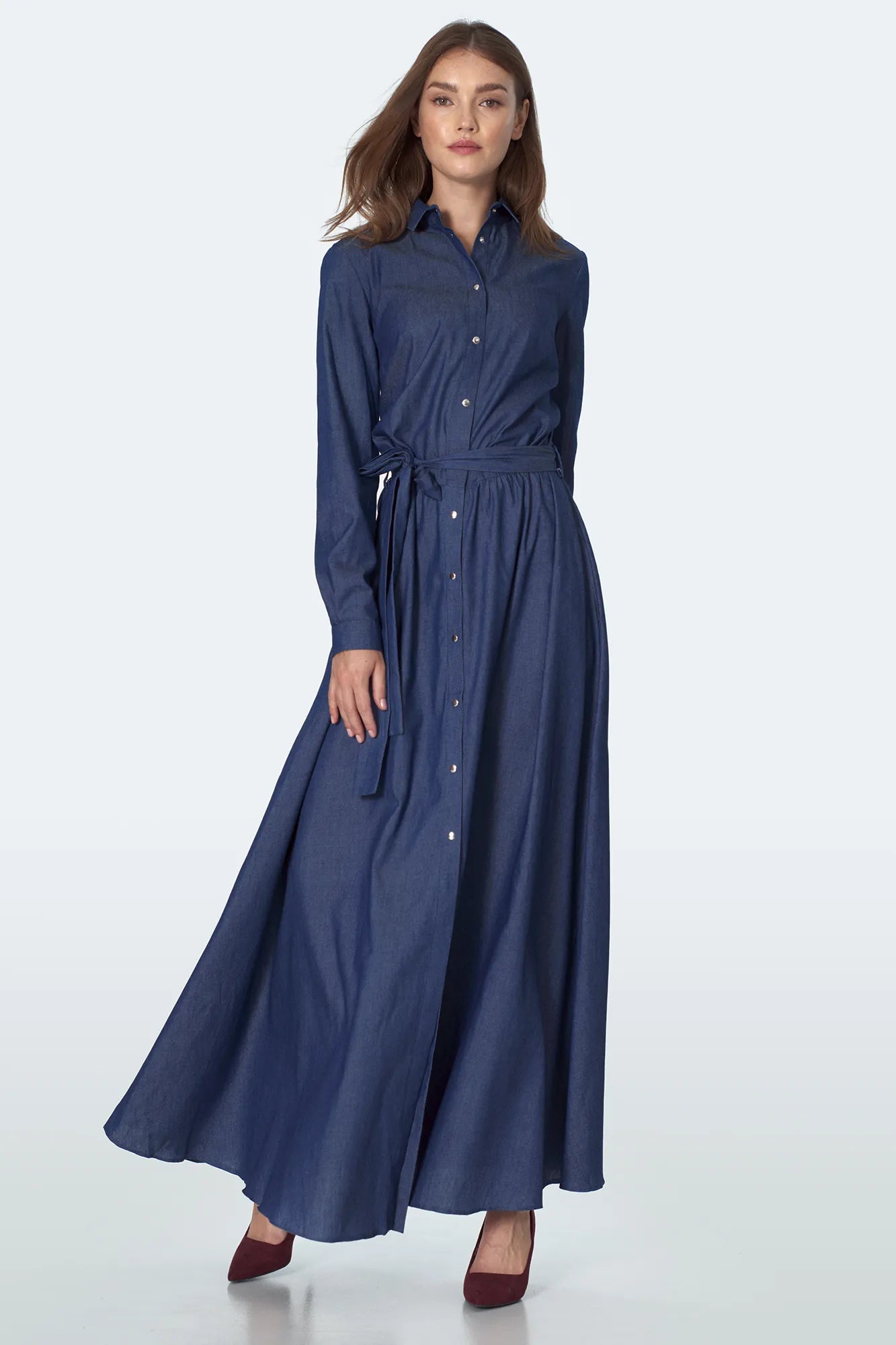 Nife Дамска памучна дънкова дълга рокля, синя