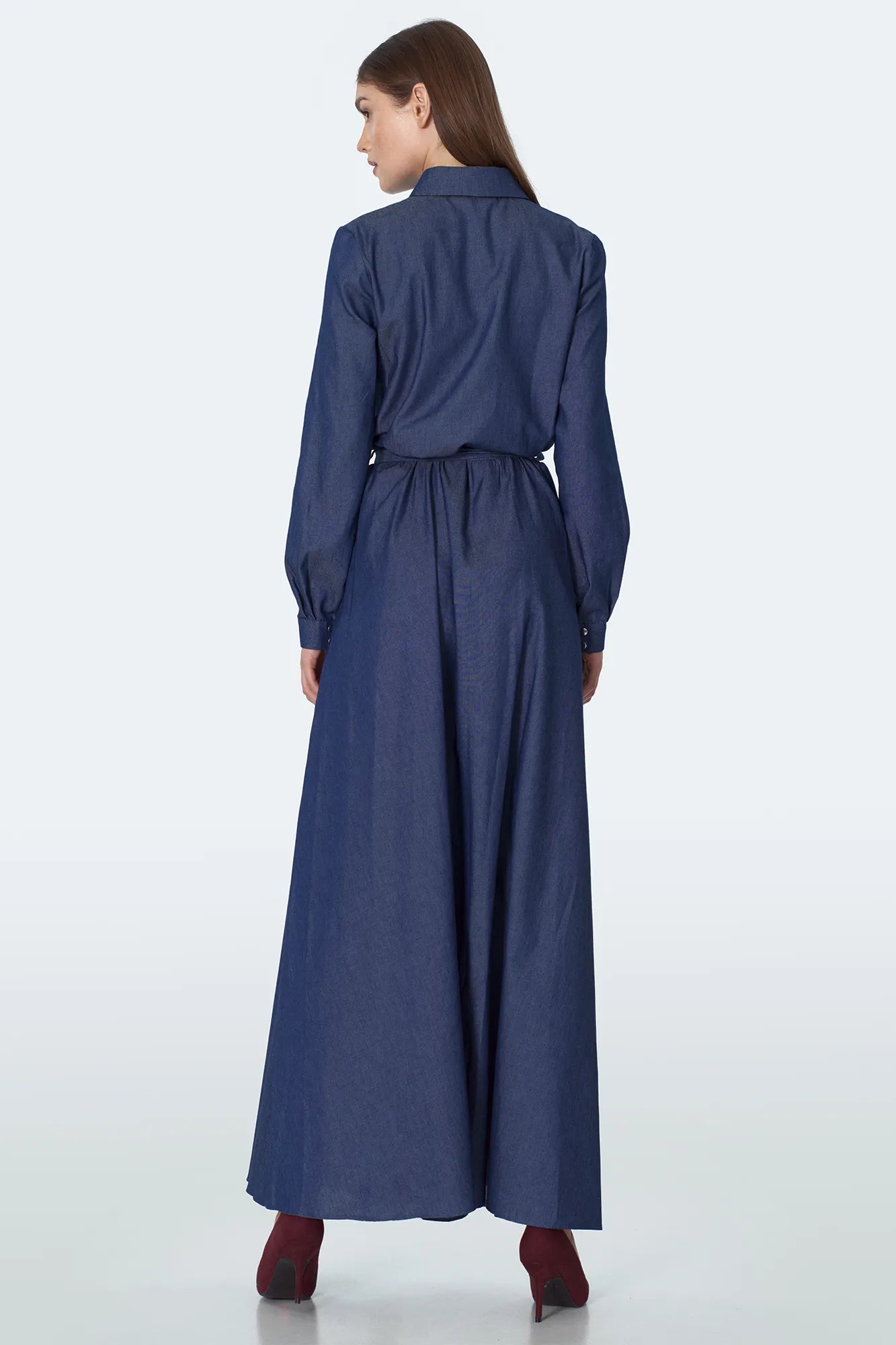 Nife Дамска памучна дънкова дълга рокля, синя