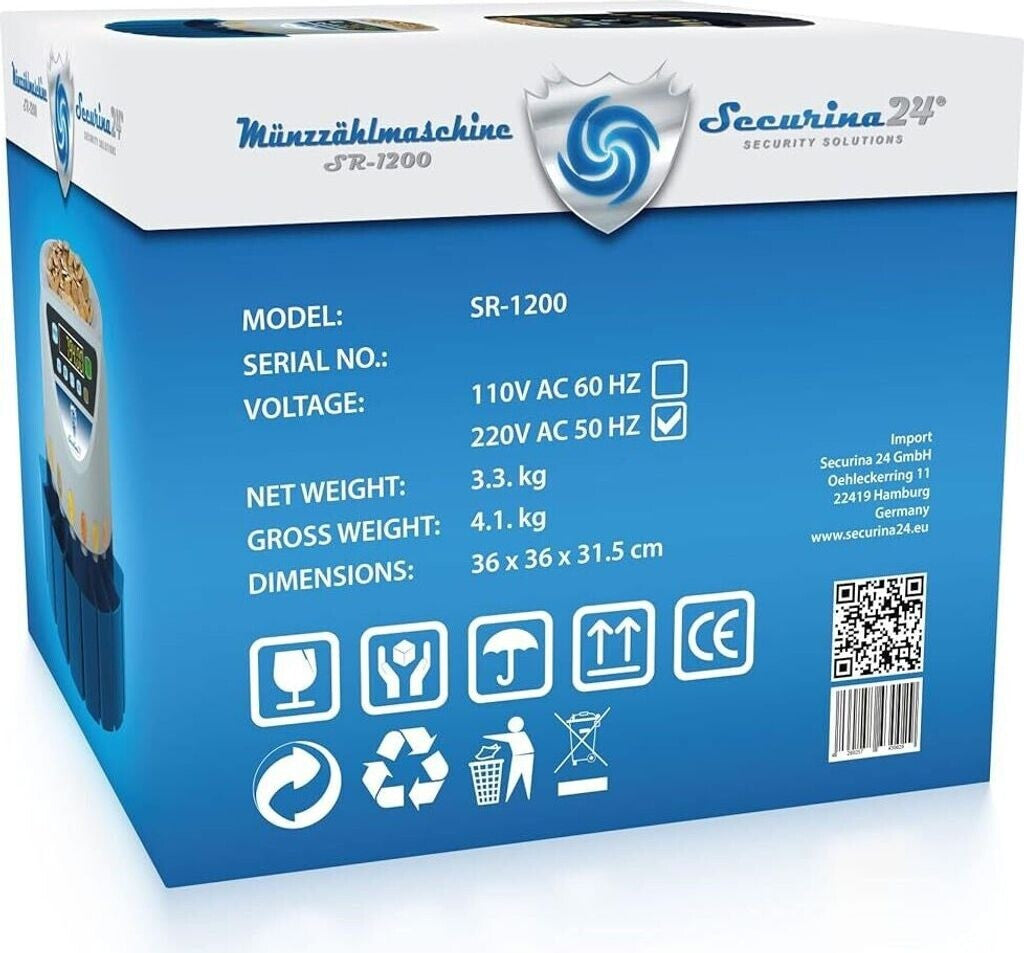 Securina24 SR1200LCD Професионален брояч и сортираща машина за евро монети